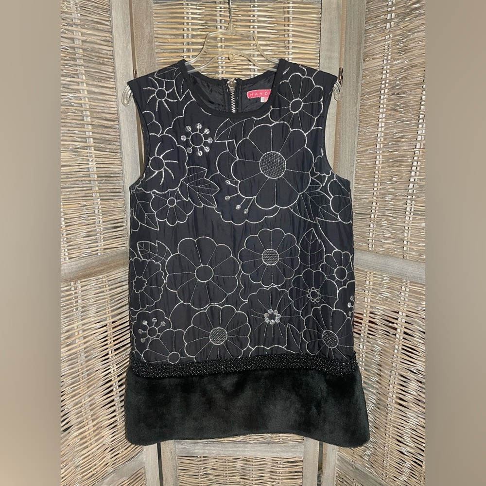 Silk embroidered beaded trim mini dress - size 8 or 40